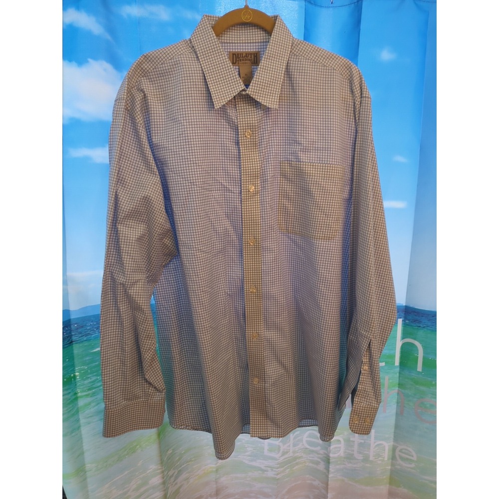 Duluth Trading Co Blue White Checkered Dress Shirt Button Up Men Size XL A16